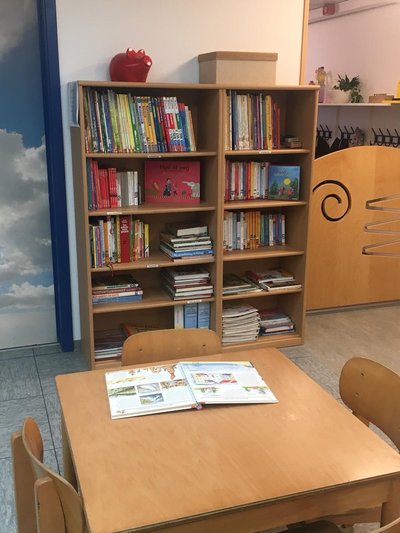 Bibliothek mit vielen Büchern im Regal